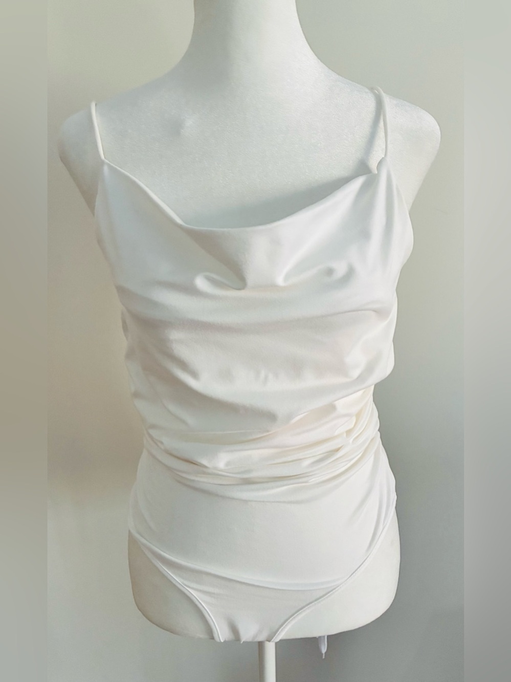Bodysuit White Cowl Neck Spaghetti Strap summer classic